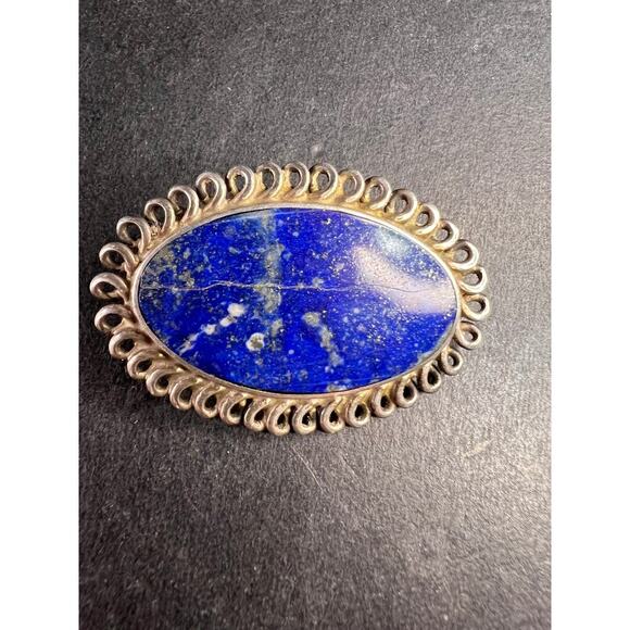 Vintage 950 silver lapis lazuli brooch pin - Picture 1 of 8